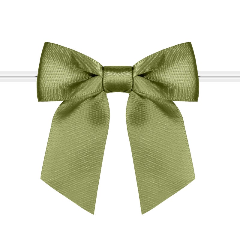 Rainbow Pana 60 Pack Twist Tie Bows for Treat Bags 3"" Sage Green Satin Ribbon Bows for Package Craft Gift Wrapping Decoration  St Patricks Day - Image 1